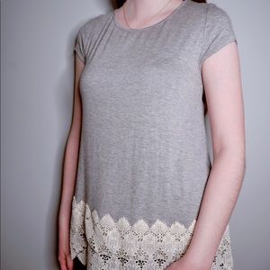 Rewind Gray Short Sleeve w/ Lace Bottom